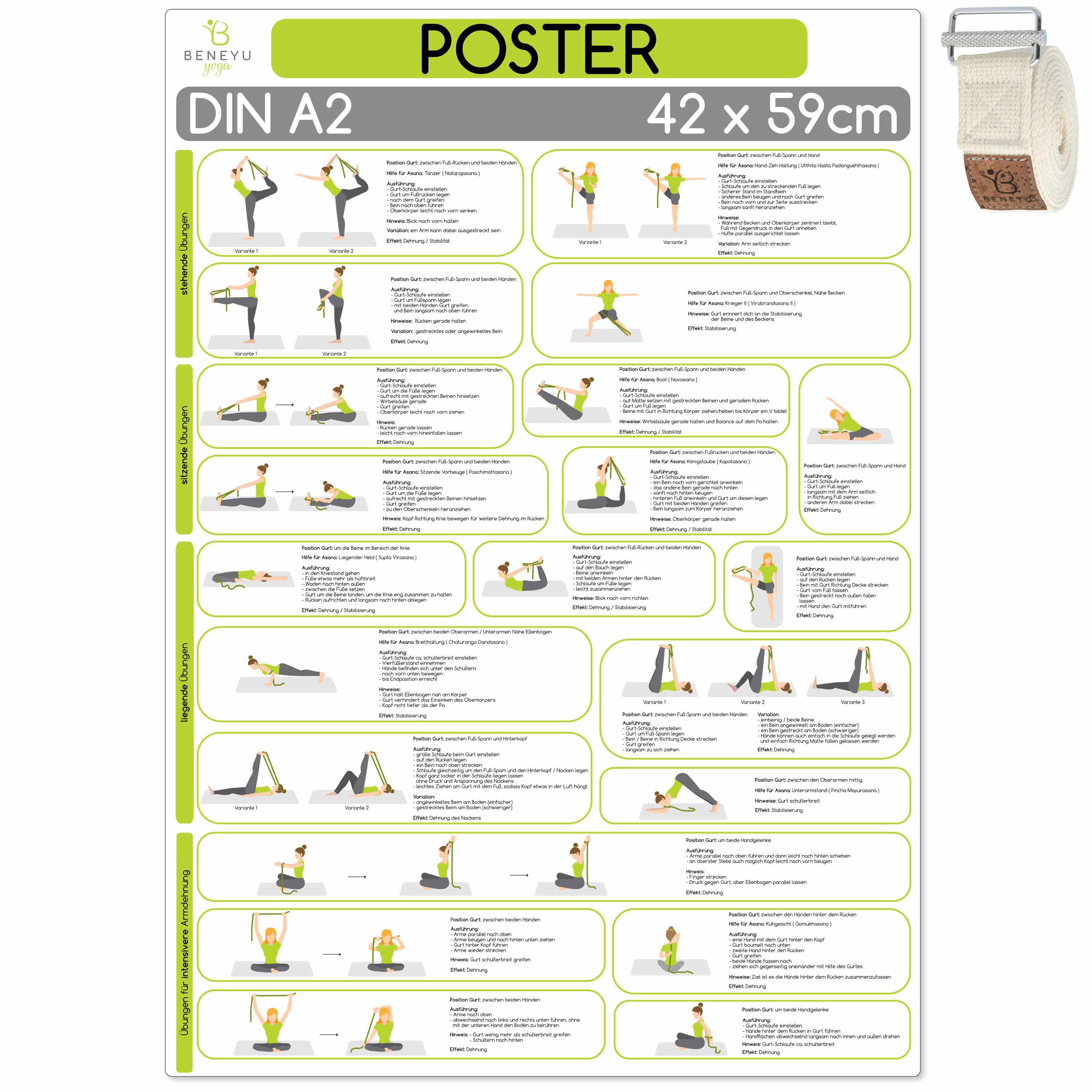 Poster - Yoga Gurt Übungen - DIN A2