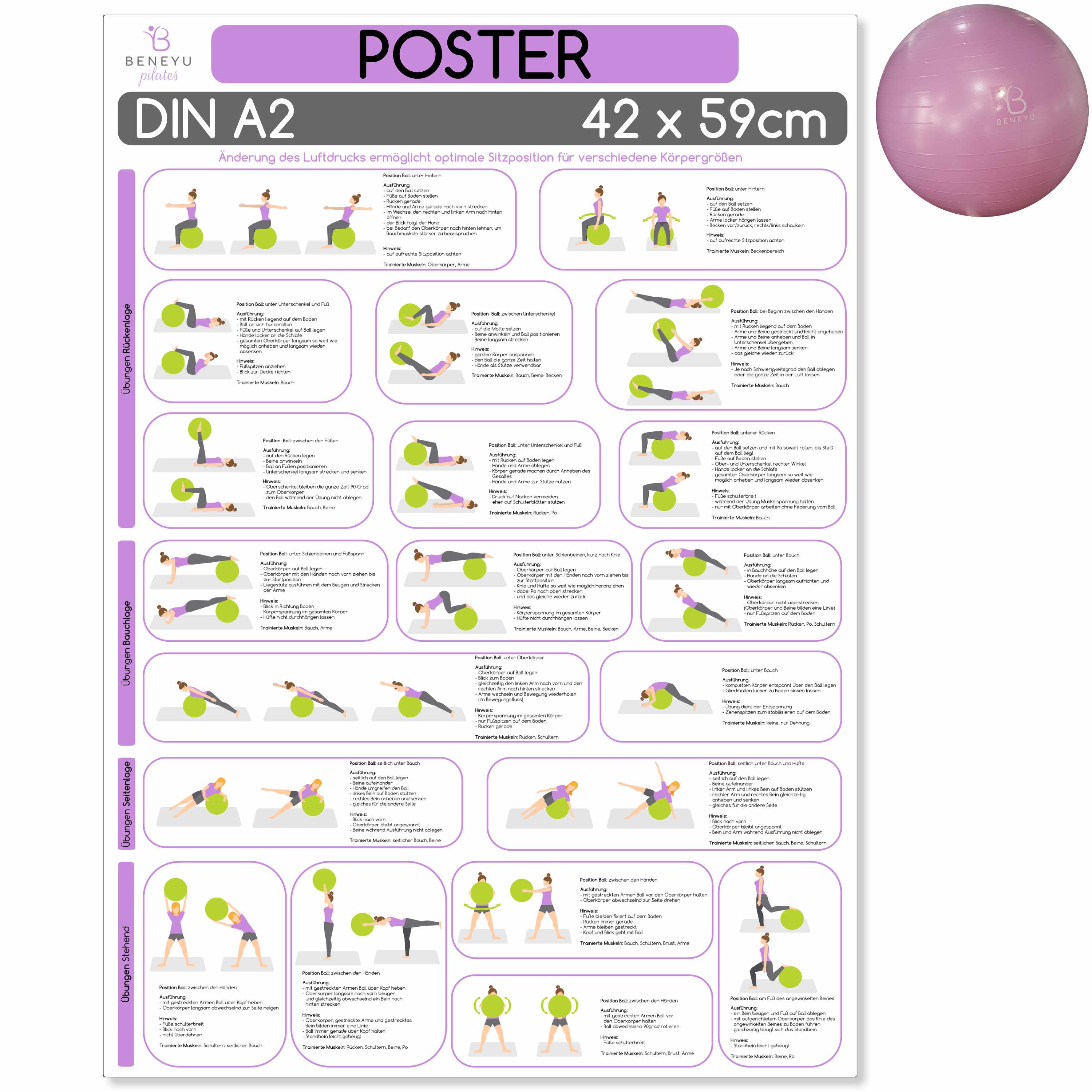 Poster - Gymnastikball Übungen - DIN A2